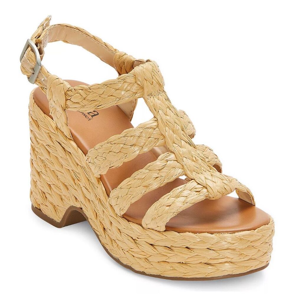 a.n.a Merlin Wedge Buckle Strap Sandals Platform NATURAL Women's Sz 7 NEW